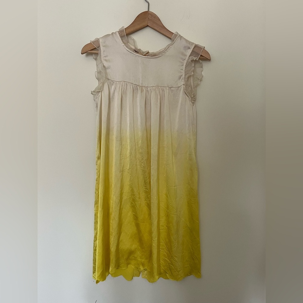 100% Silk Italian Made Ombre Yellow Mini Dress XS